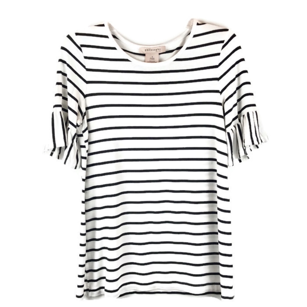 Philosophy Black&White Stripe Ruffle Tee Size S